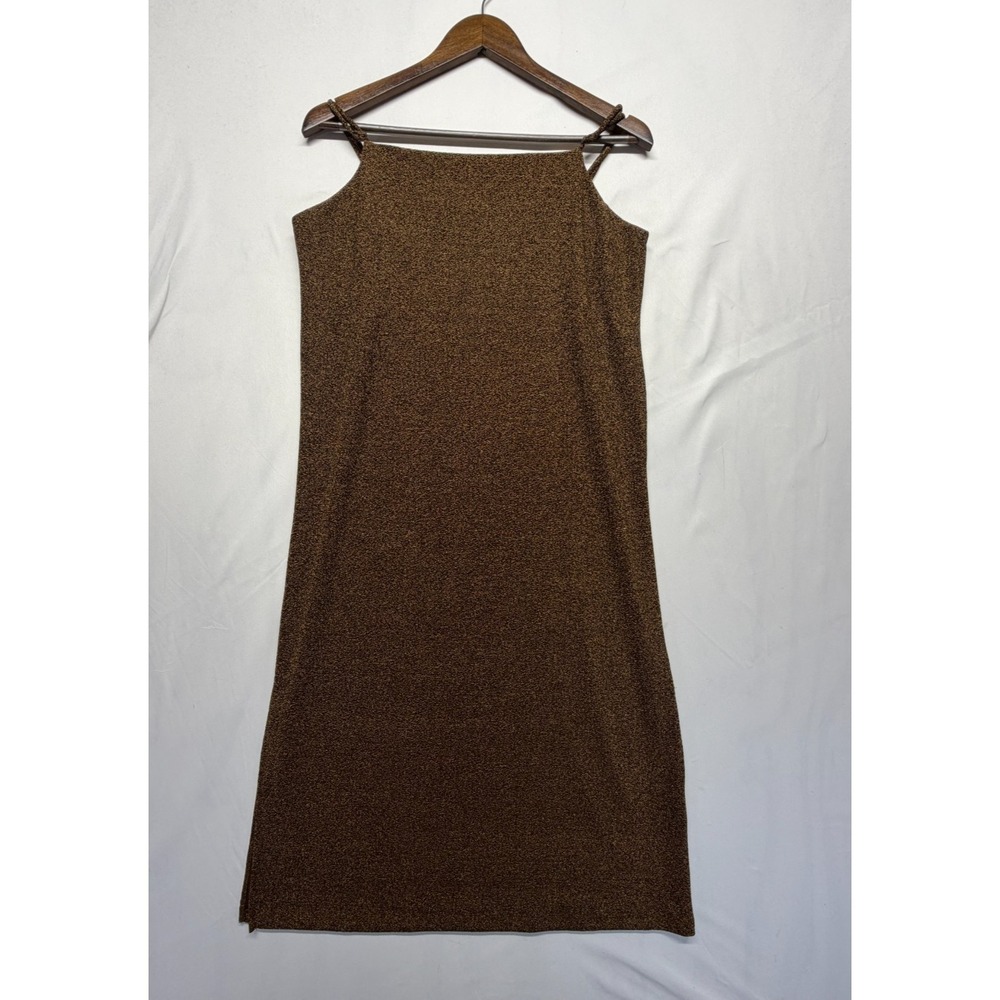 H&M Jersey Slip Dress Womens Medium Dark Brown Glittery Square Neck Side Slits - Picture 1 of 6